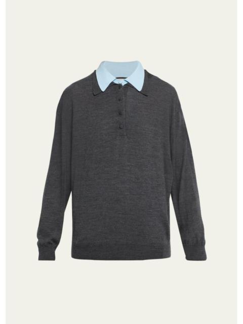 Plan C Wool-Cashmere Double Collar Polo Shirt