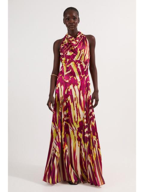 KAREN MILLEN Viscose Satin Border Print Halter Neck Woven Maxi Dress