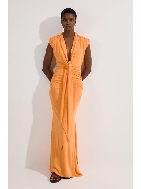 KAREN MILLEN Plunge Ruched Twist Jersey Maxi Dress