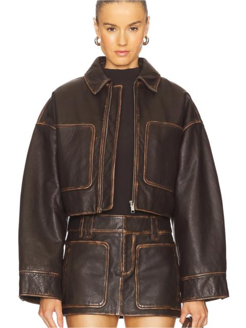 GRLFRND Cropped Leather Patch Pocket Jacket