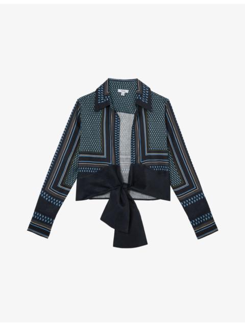 REISS Jackson Tie-Front Linen Top