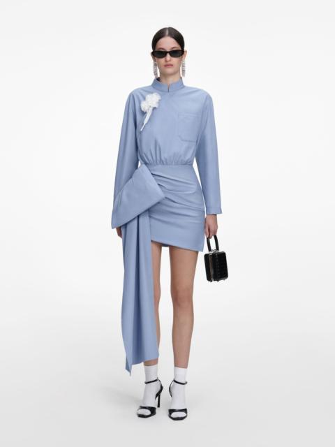 self-portrait Blue Cotton Tie Side Mini Dress