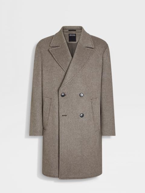 ZEGNA TAUPE AND GREY CASHMERE AND WOOL BLEND OVERCOAT