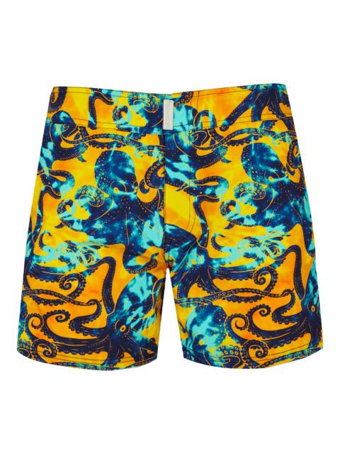 Men Stretch Short Swim Trunks Flat Belt Poulpes Tie and Dye