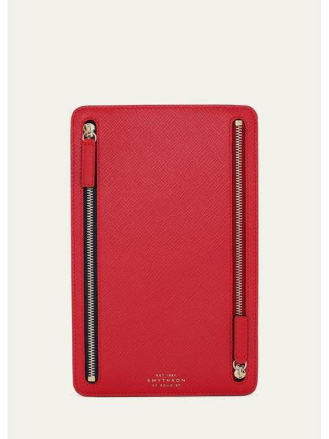 Smythson Panama Leather Multi-Zip Case, Scarlet Red