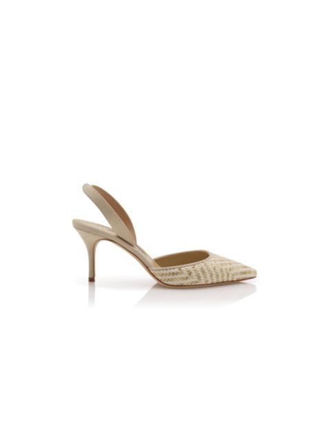 Manolo Blahnik Light Beige And Cream Raffia Slingback Pumps