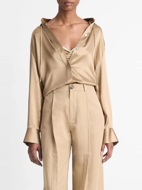 Hooded Silk Button-Up Shirt