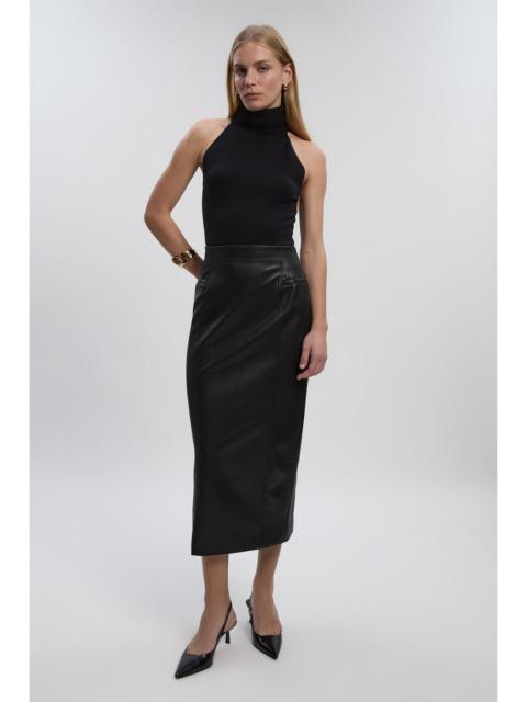 KAREN MILLEN Faux Leather Seam Waist Detail Pencil Midi Skirt