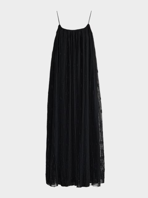 Totême Floral Embroidered Plisse Tulle Maxi Dress