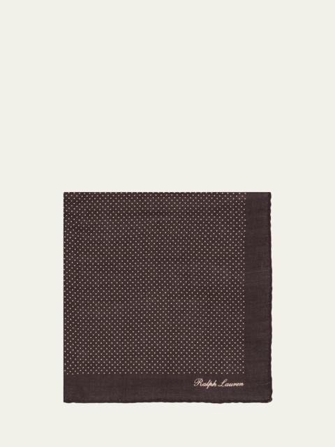 Ralph Lauren Men's Silk Polka Dot Logo Pocket Square