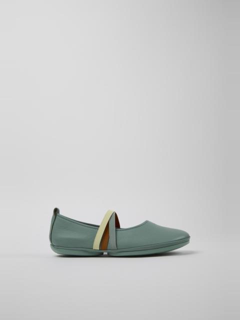 CAMPER Twins Green Leather Moccasin Ballerina for Women.