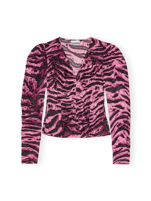 ANIMAL PRINTED CRINKLED SATIN V-NECK BLOUSE