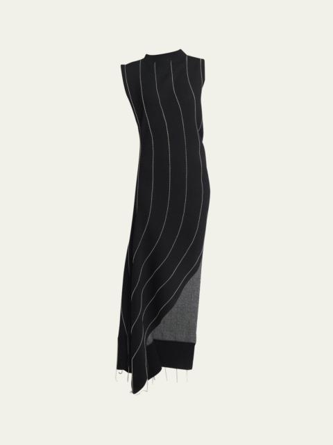 Long Chalk Stripe Knit Asymmetric Dress