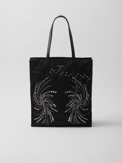Large Re-Nylon patchwork tote bag with embroidery