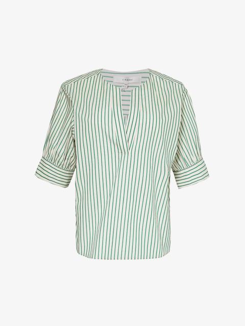 Puffed-sleeve relaxed-fit cotton-poplin top