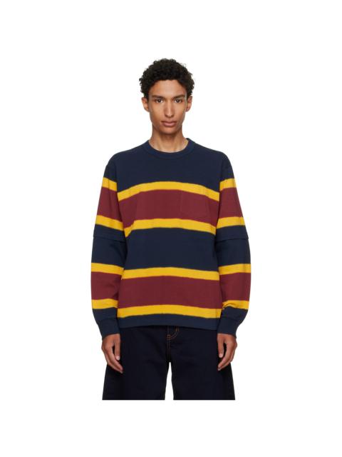 sacai Navy & Burgundy Chusen-Dyed Cotton Jersey T-shirt
