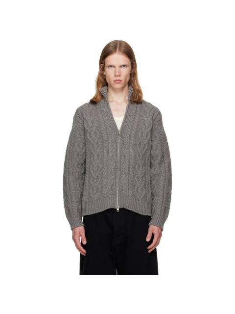 vowels Gray Cable Knit Zip-Up Cardigan
