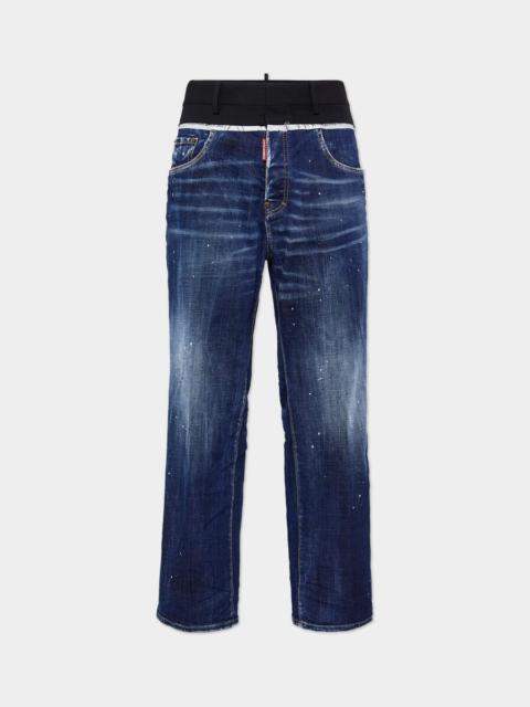 DSQUARED2 MEDIUM WHITE AND BLUE SPOTS CUT OFF LOOSE FIT JEANS