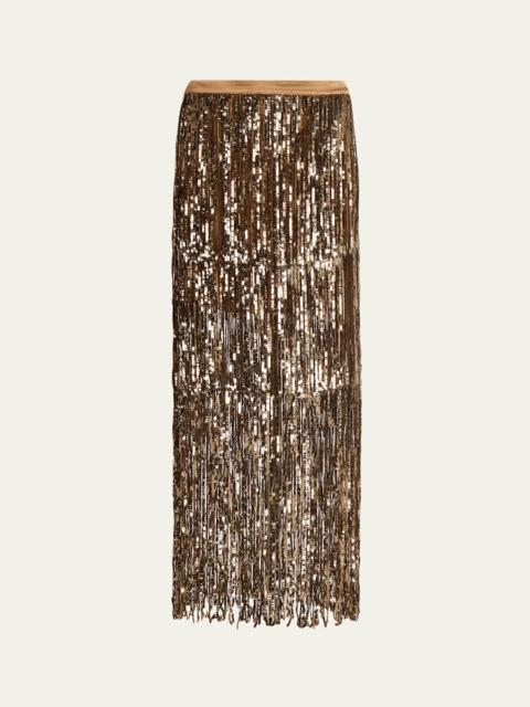 TWP Laurel Trapped Fringe Sequined Skirt