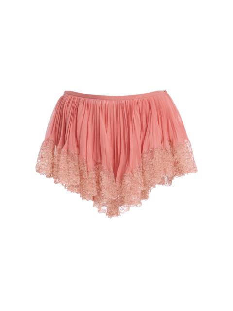 SAINT LAURENT Lace-Trimmed Plisse Silk Shorts pink