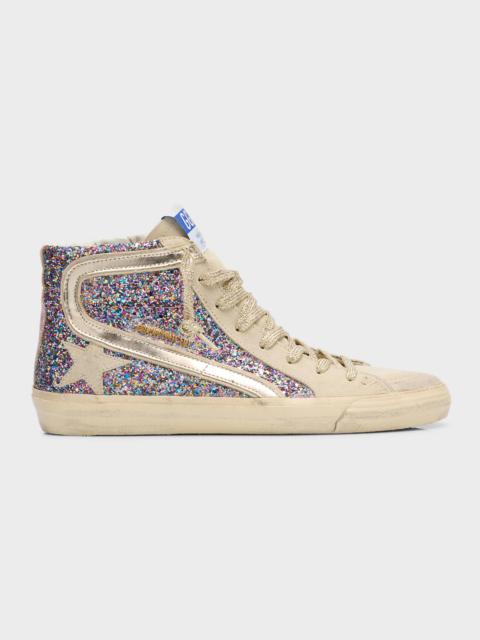 Golden Goose Slide Mid-Top Glitter Multicolor Sneakers