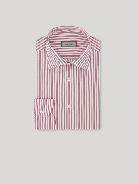 Canali WHITE AND BURGUNDY COTTON DOUBLE-STRIPED REGULAR-FIT SHIRT