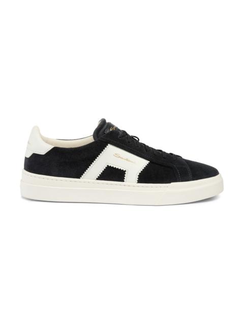 Men’s blue and white suede and leather double buckle sneaker