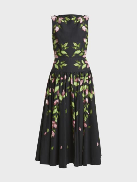 Floral Drop-Waist Sleeveless Midi Dress