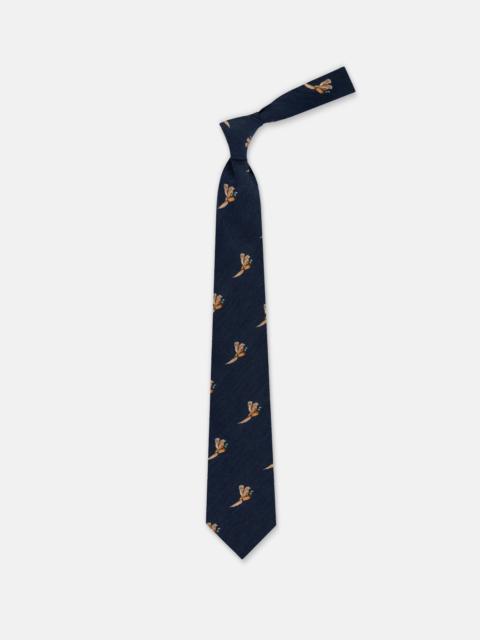 J. PRESS MADE-IN-IRELAND NAVY FLYING PHEASANT WOOL/SILK TIE