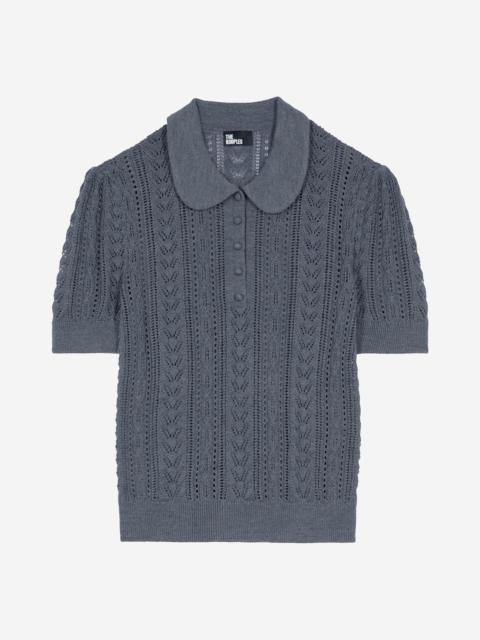 The Kooples GREY MERINO WOOL SHORT-SLEEVE SWEATER