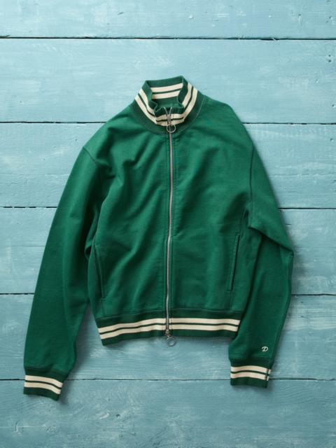 Drake's Green and Ecru Cotton Zip-Through Sweatshirt