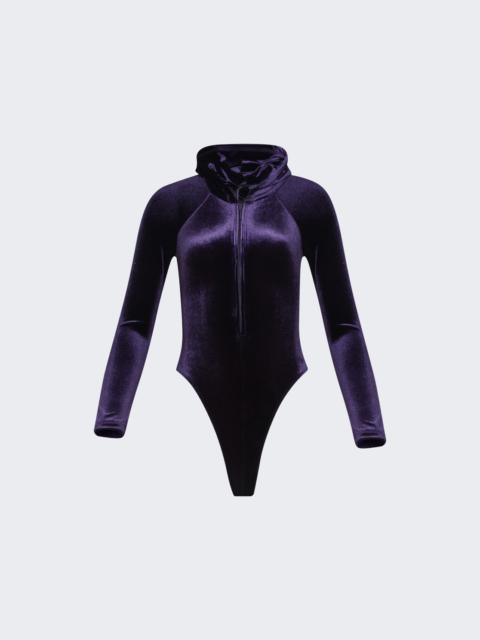 VETEMENTS Velvet Bodysuit With A Hood Purple