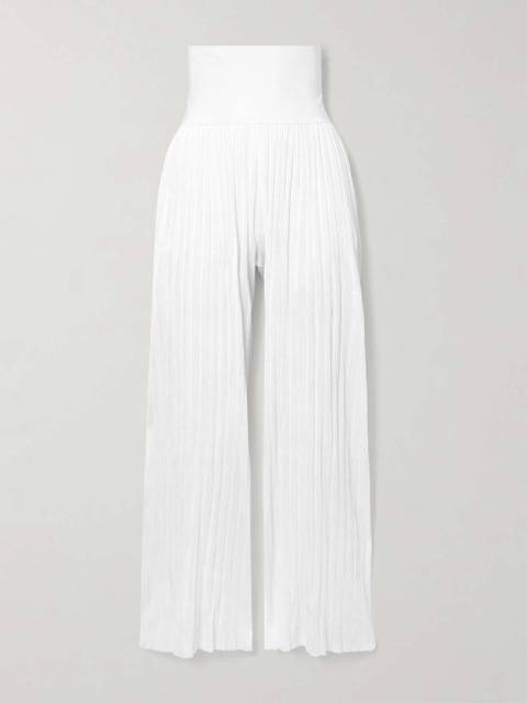 Pleated stretch-knit wide-leg pants