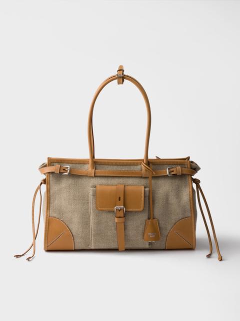Prada Prada Bonnie linen and leather tote bag