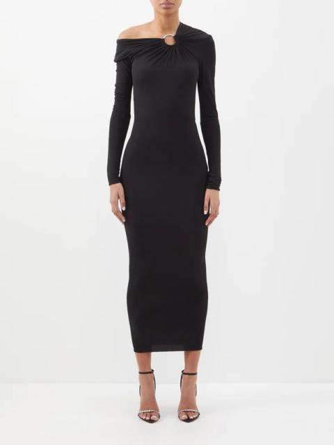 One-shoulder jersey midi dress