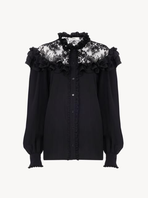 Chloé HIGH-NECK RUFFLED BLOUSE IN CRÊPE DE CHINE & LACE