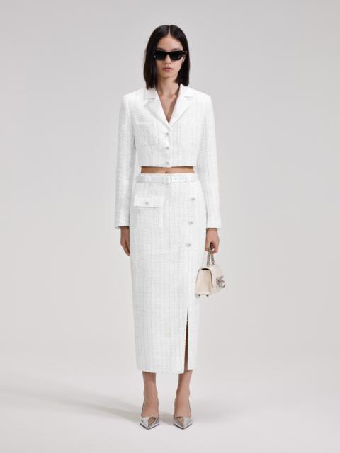 White Boucle Midi Skirt