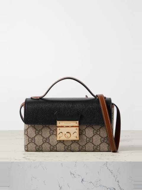 GUCCI Padlock leather and printed coated-canvas tote