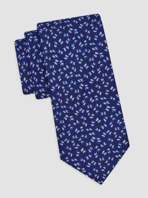 FERRAGAMO Men's Dragonfly Print Silk Tie - Navy