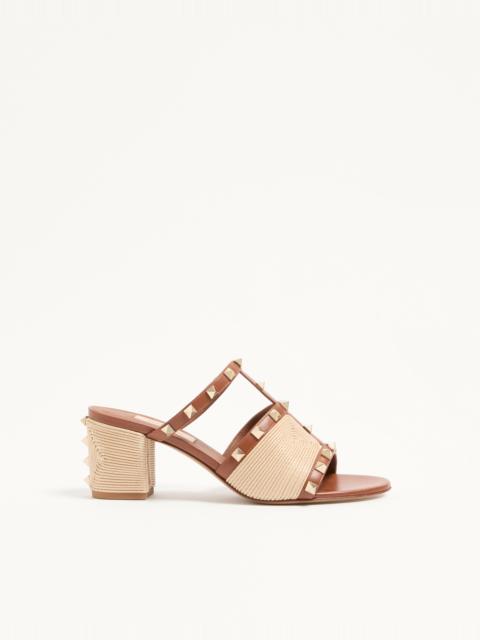 Valentino ROCKSTUD SLIDE SANDAL IN CALFSKIN WITH CORNELY EMBROIDERY 60MM