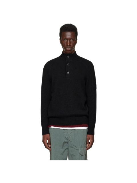 C.P. Company Black Lambswool GRS Half Button Sweater