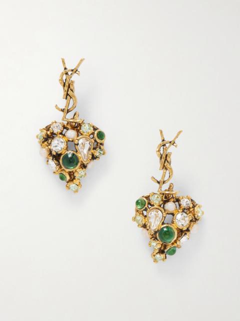 SAINT LAURENT Bo Cassandre Pampilles Coeur Gold-tone And Crystal Earrings