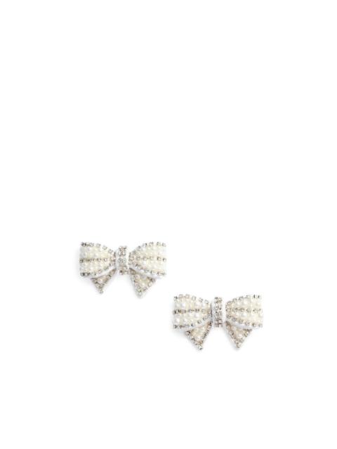 self-portrait pearl-embellished satin bow earrings