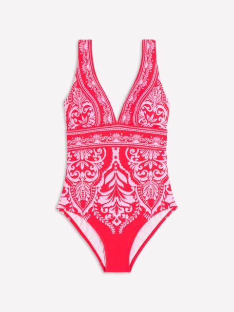 BODEN Porto V-neck Swimsuit-Poppy Red, Ornamental Garden