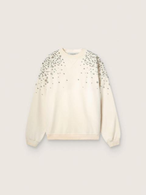 Golden Goose Unisex sweatshirt in white cotton with embroidered crystals