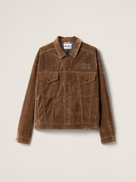 Miu Miu Washed flocked chambray blouson jacket