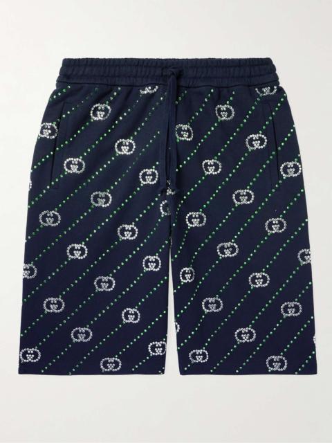 GUCCI Wide-Leg Crystal-Embellished Cotton-Jersey Drawstring Shorts