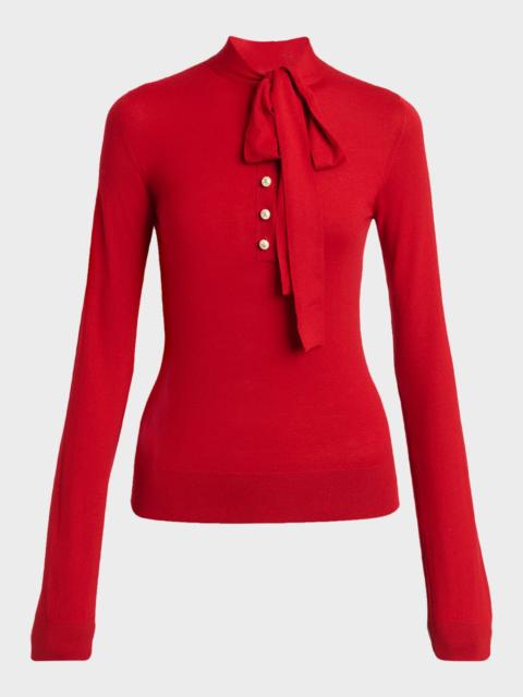 Dolce & Gabbana Bow Long-Sleeve Buttoned Knit Top