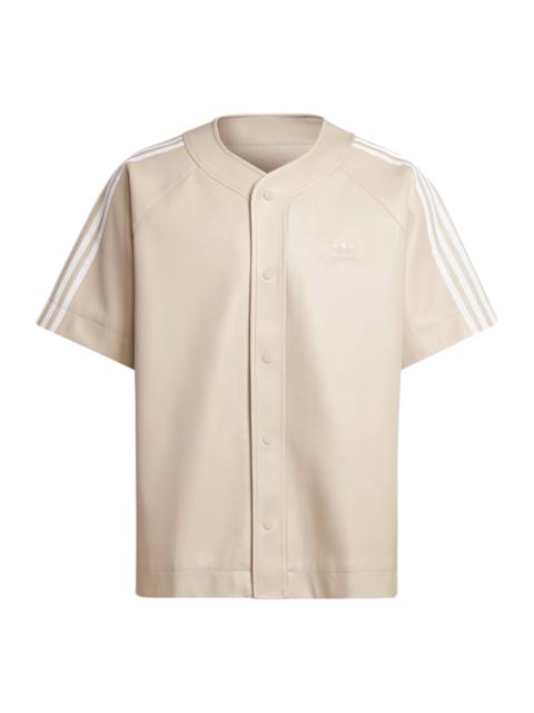 adidas adidas originals Faux Leather Adicolor 3-Stripes Baseball Shirt 'Wonder Beige' IZ4051