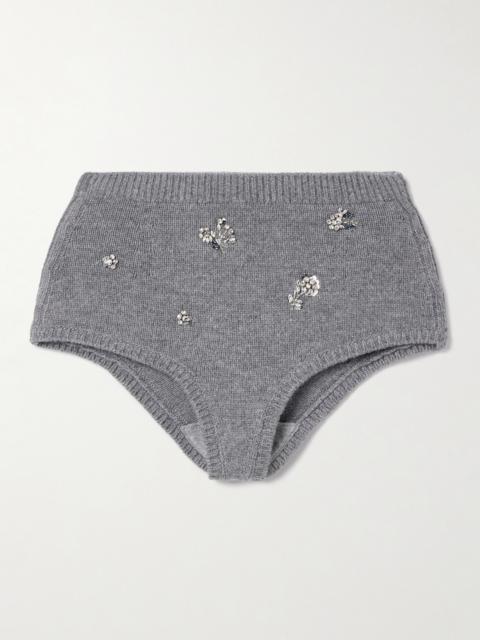 SIMKHAI Georgie Crystal-embellished Wool And Cashmere-blend Shorts